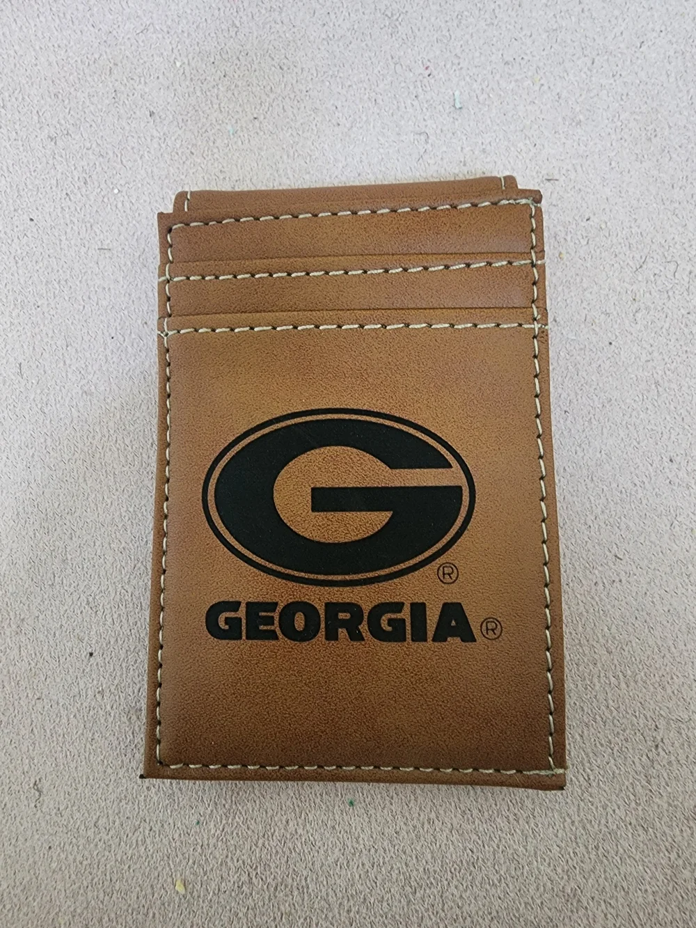 Georgia Bulldogs UGA Tan Front Pocket Wallet Leather Card Holder Wallet - Brown